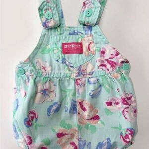 Vintage OshKosh B'gosh Mint Floral Cotton Baby Overalls
